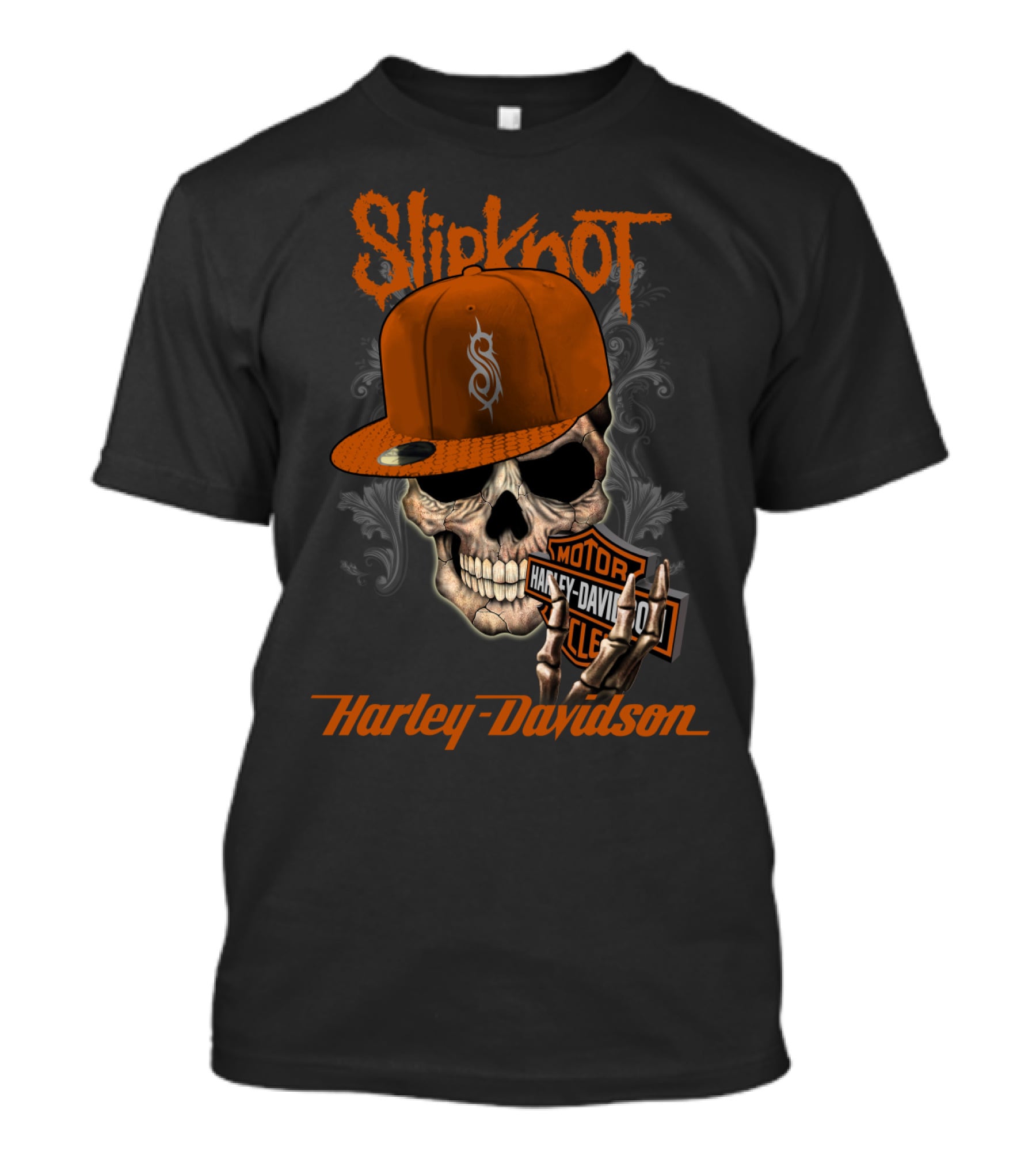 Slipknot Harley Davidson Skull With Orange Cap T-Shirt