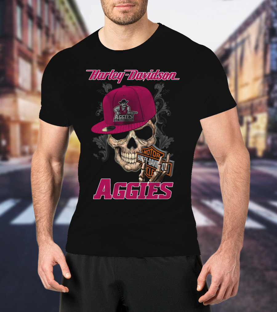 Harley Davidson New Mexico State Aggies Skull With Logo Hat T-Shirt