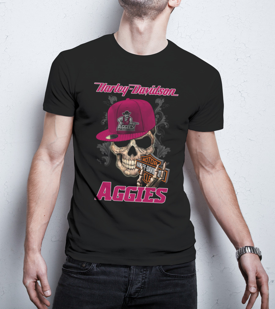Harley Davidson New Mexico State Aggies Skull With Logo Hat T-Shirt