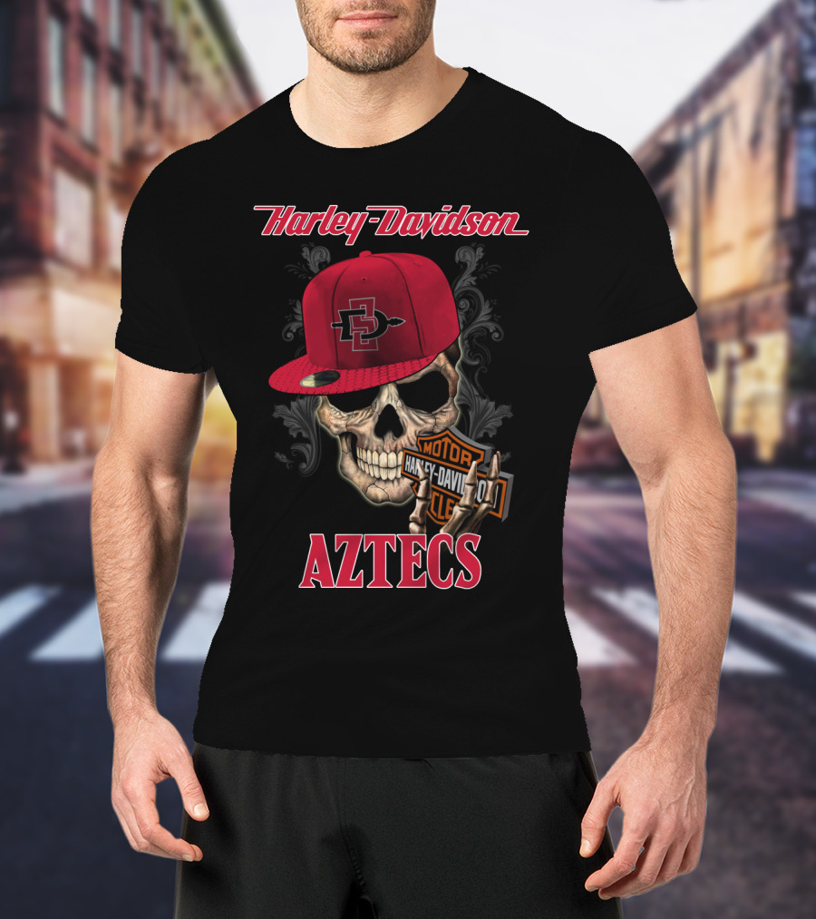 Harley Davidson San Diego State Aztecs Skull With Cap T-Shirt