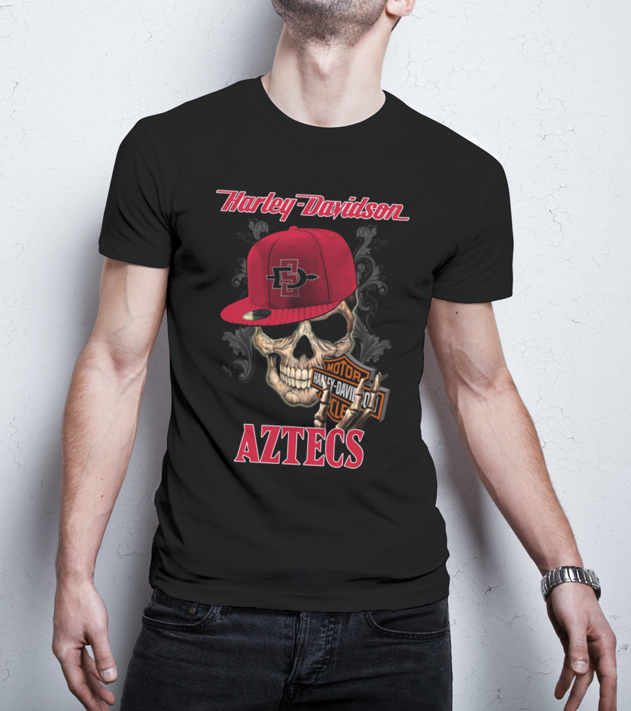 Harley Davidson San Diego State Aztecs Skull With Cap T-Shirt