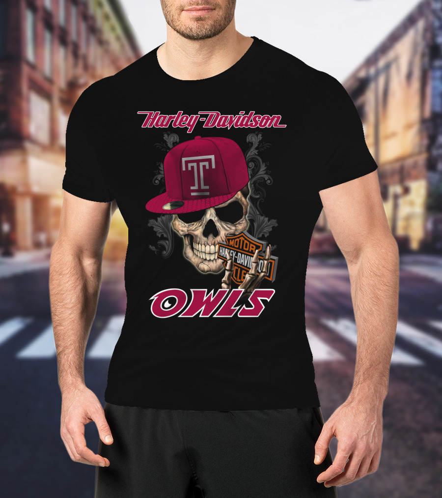 Harley Davidson Temple Owls Skull With T Cap T-Shirt