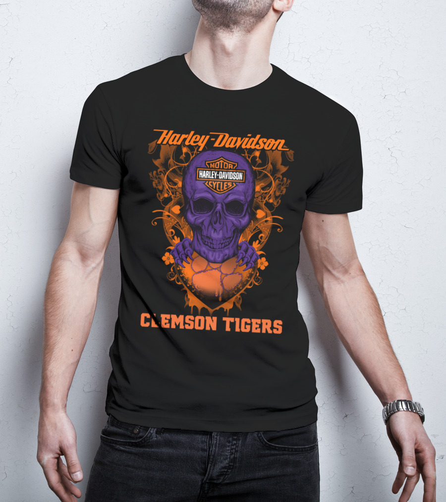 Harley Davidson Motorcycles Skull Clemson Tigers T-Shirt