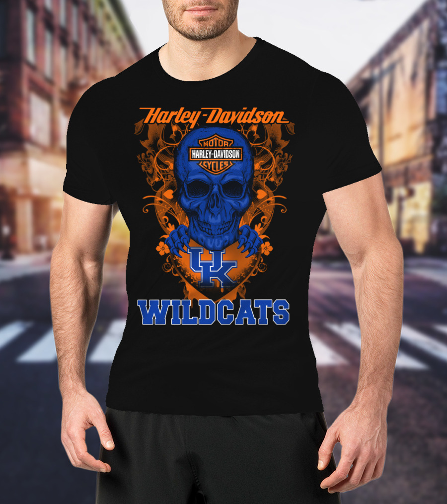 Harley Davidson Kentucky Wildcats Skull Motorcycle Cycles T-Shirt