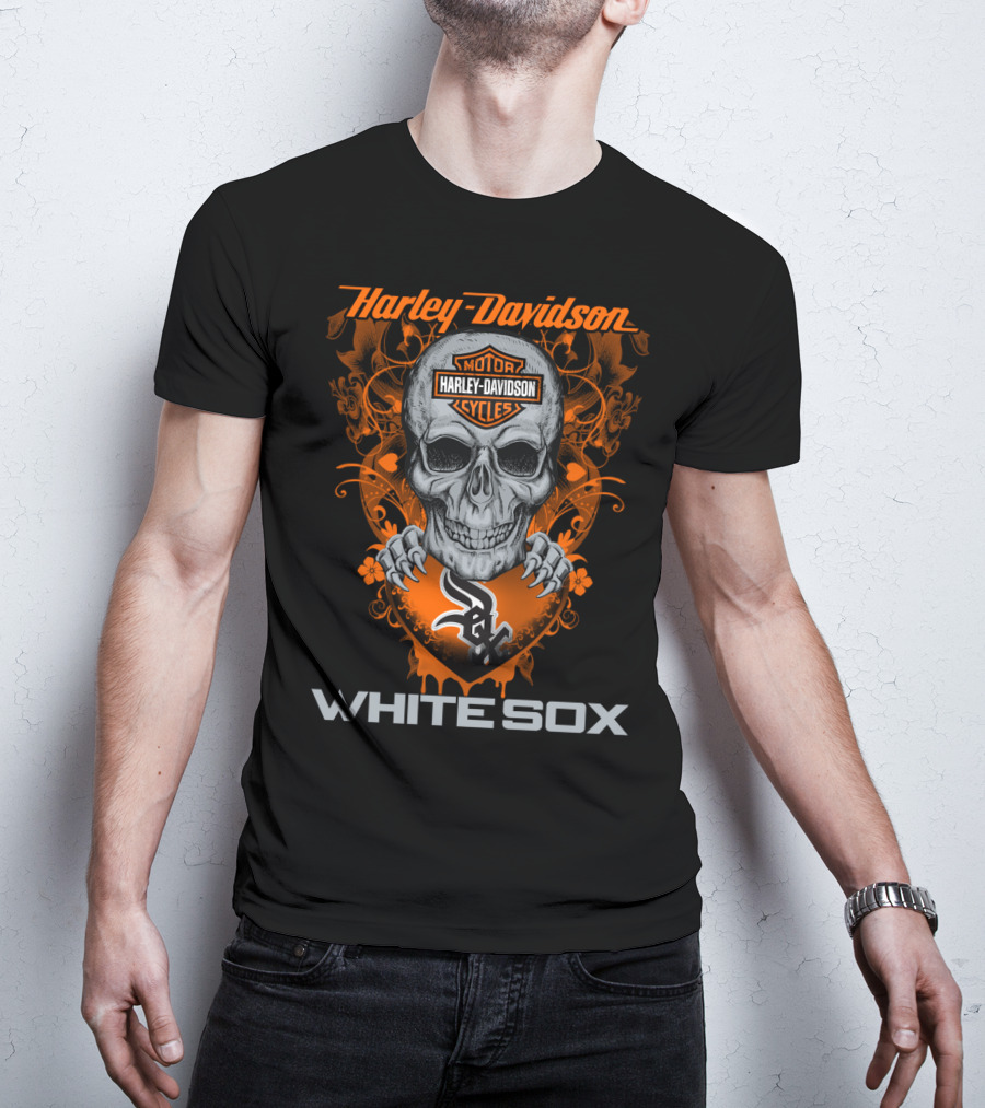 Harley Davidson Motorcycles White Sox Skull T-Shirt