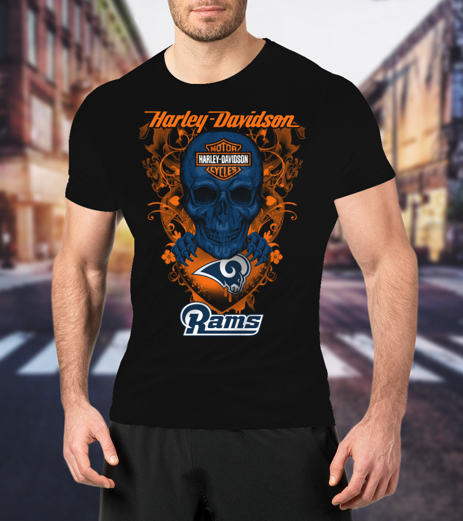 Harley Davidson Motorcycles Skull Los Angeles Rams T-Shirt