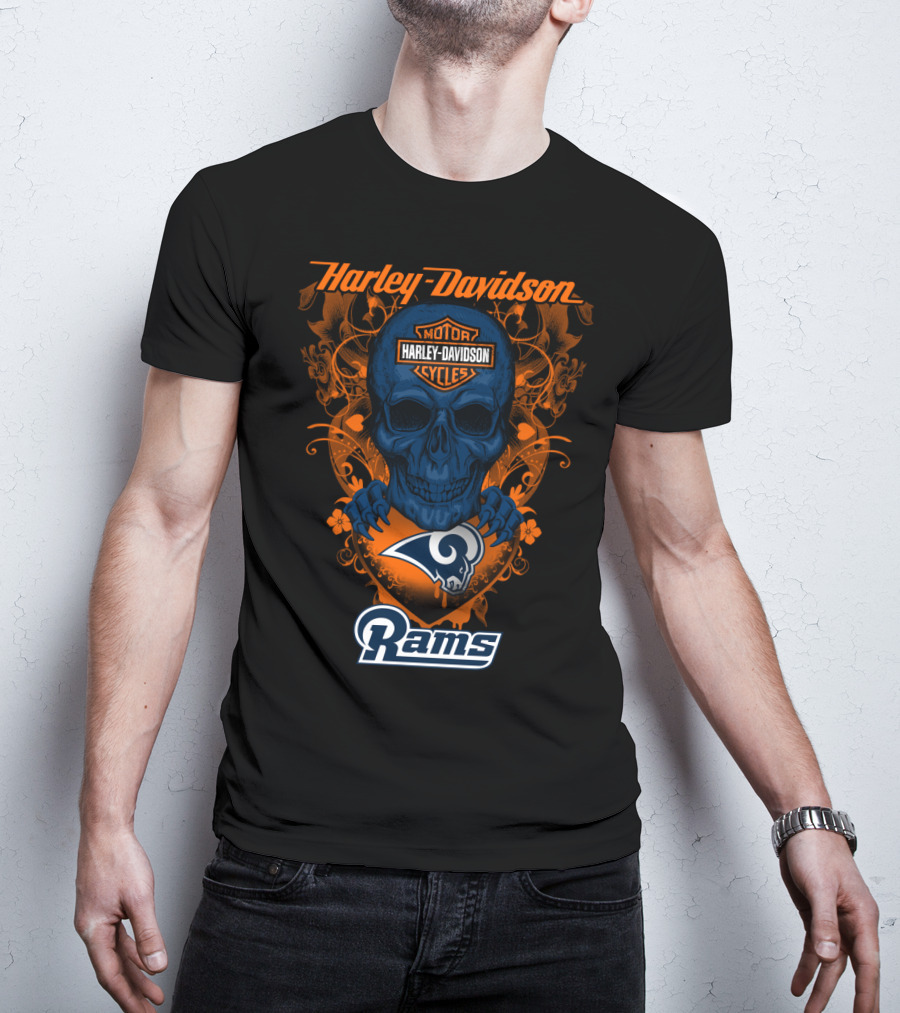 Harley Davidson Motorcycles Skull Los Angeles Rams T-Shirt