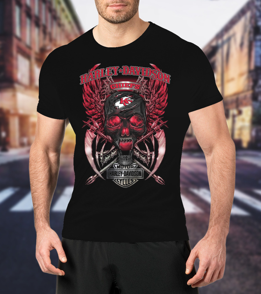 Harley Davidson Chiefs Kansas City Skull Wings T-Shirt