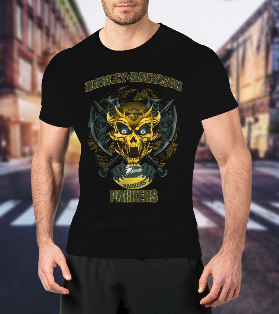 Harley Davidson Motorcycles Packers Skull T-Shirt