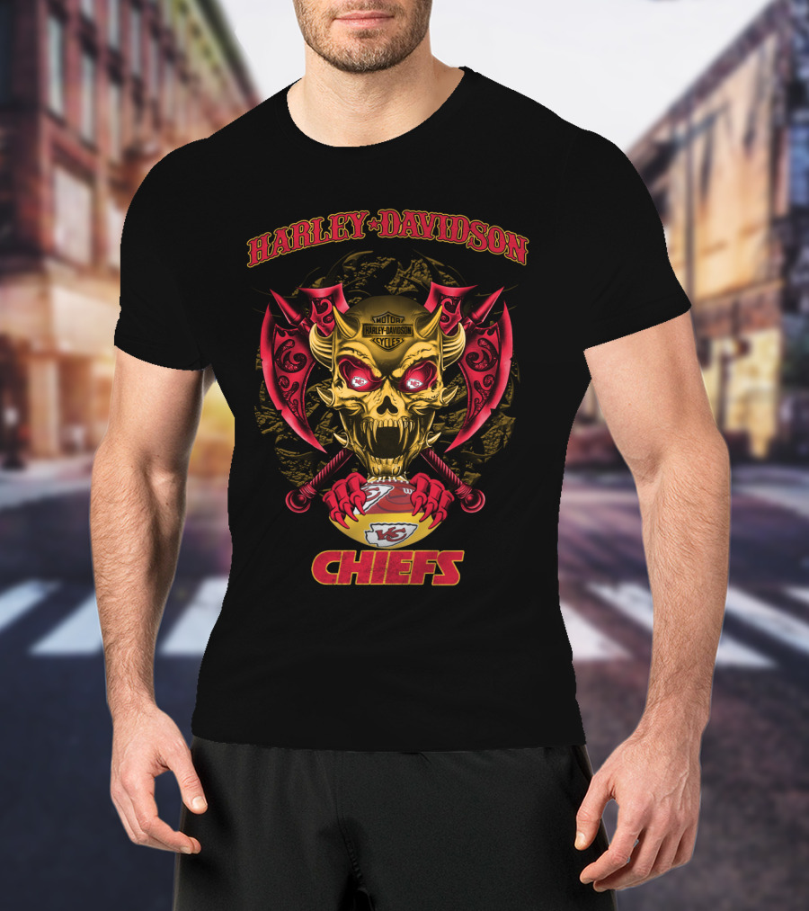 Harley Davidson Kansas City Chiefs Skull Axe T-Shirt