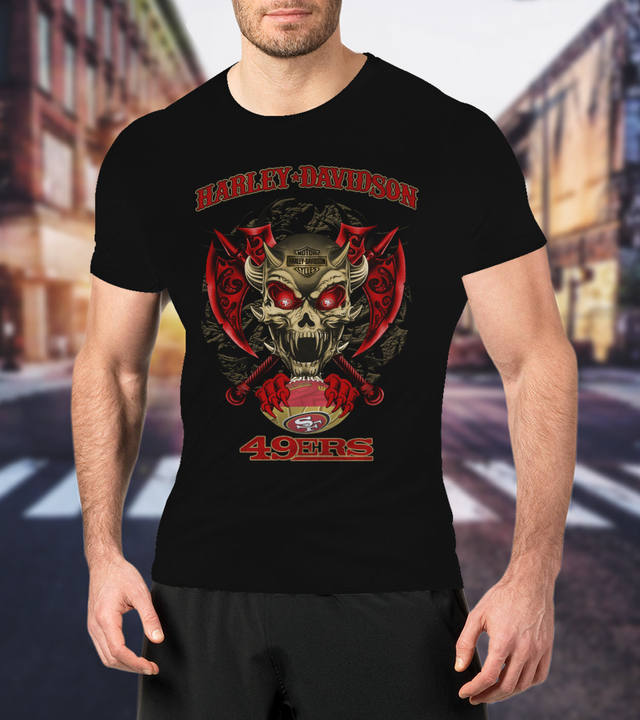 Harley Davidson Skull Axes San Francisco 49ers Logo T-Shirt