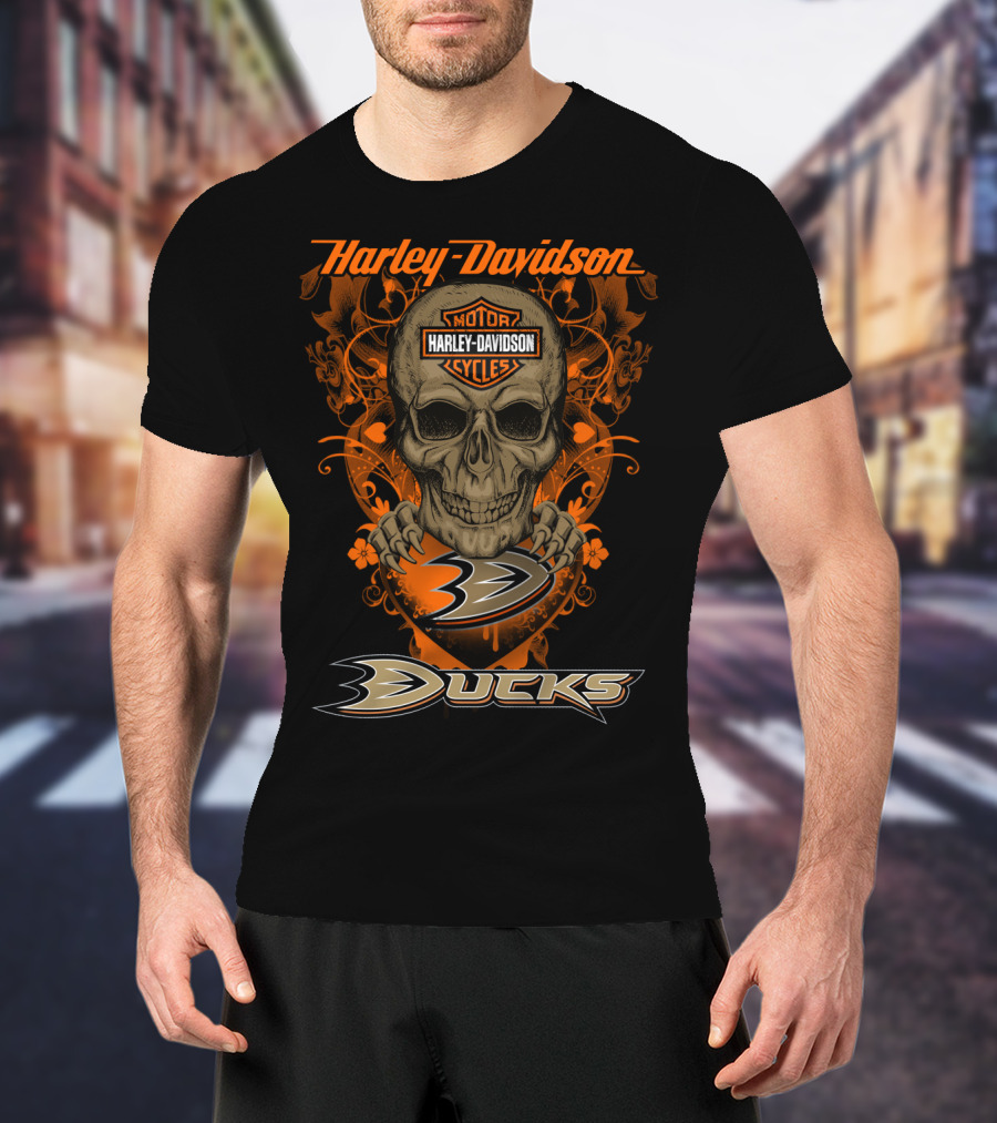 Harley Davidson Anaheim Ducks Motor Cycles Skull T-Shirt