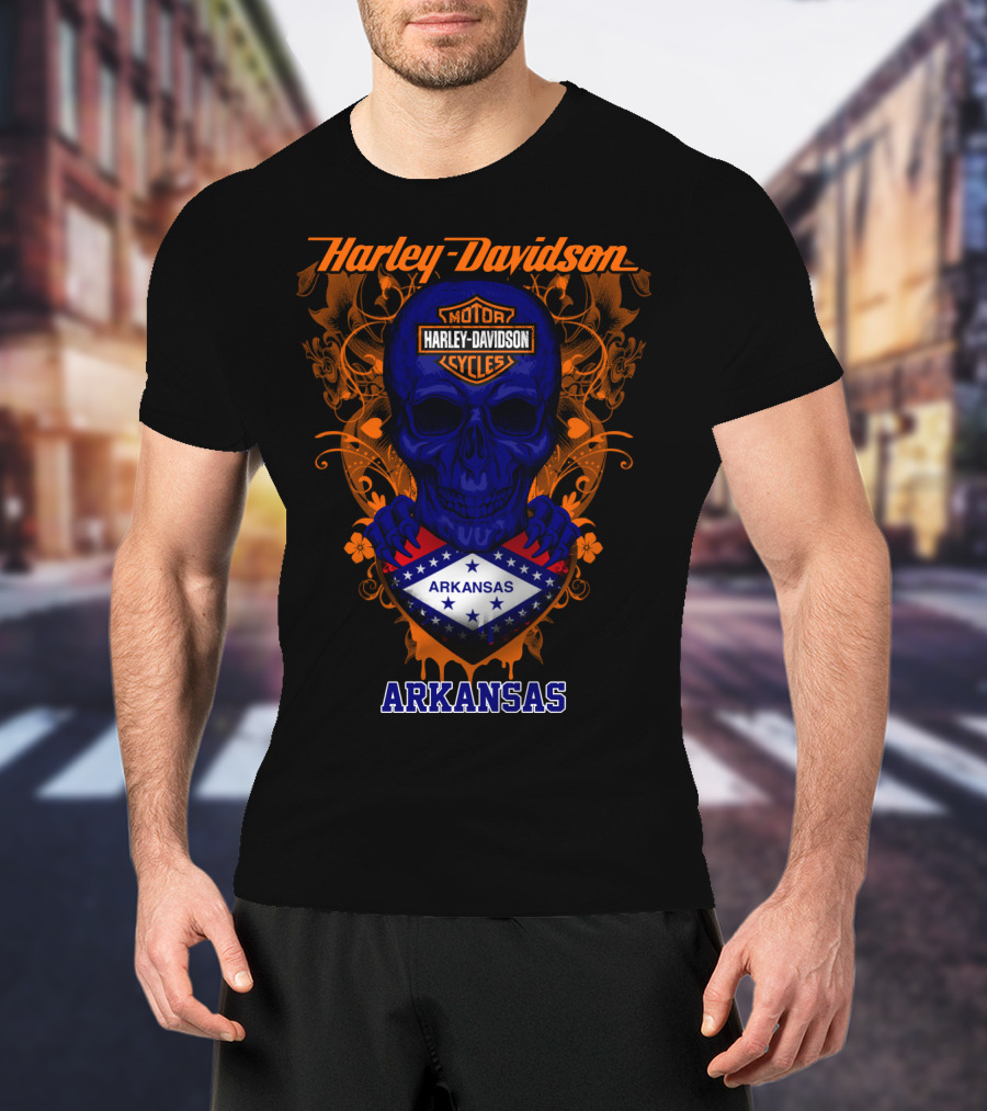 Harley Davidson Motorcycles Skull Arkansas T-Shirt