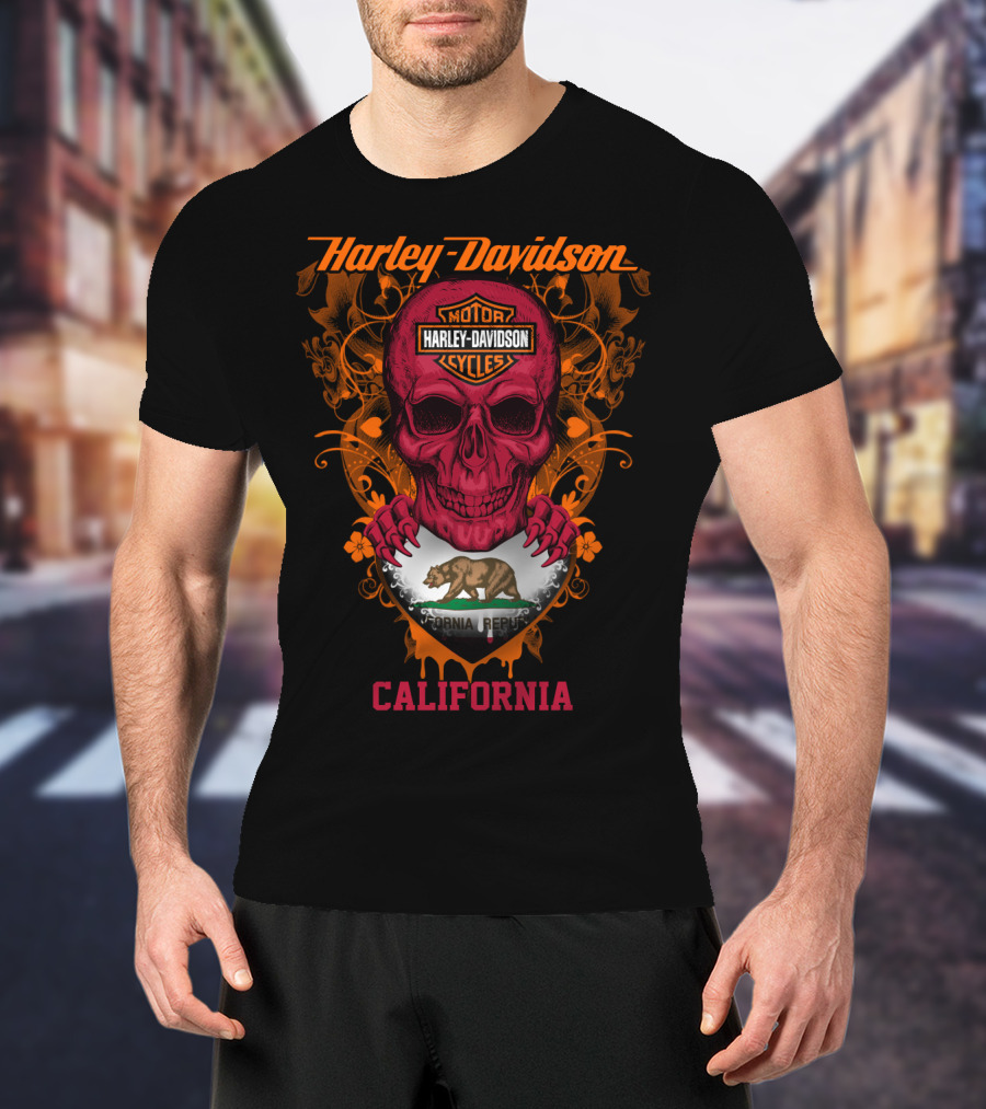 Harley Davidson California Skull With Bear Flag Motif T-Shirt