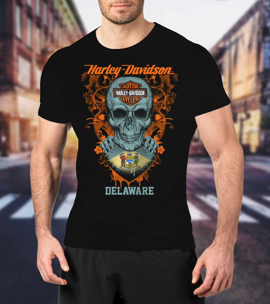 Harley Davidson Motor Cycles Skull Delaware T-Shirt