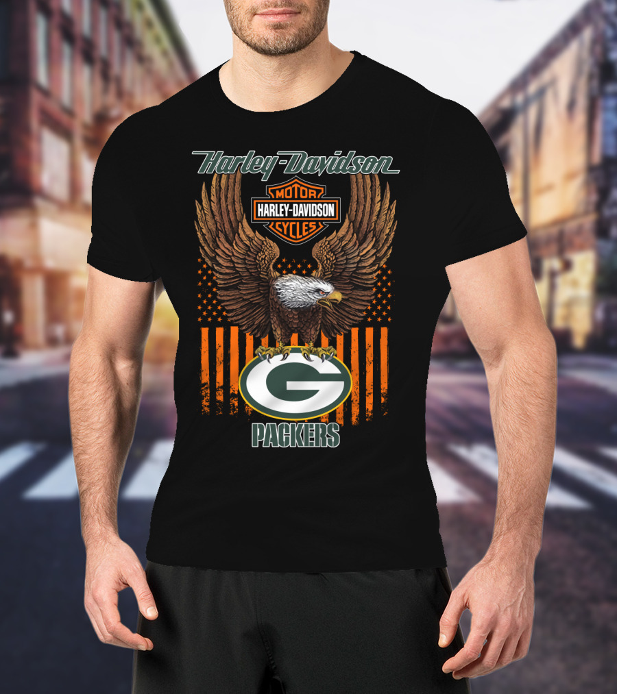 Harley Davidson Motor Cycles Eagle Green Bay Packers T-Shirt