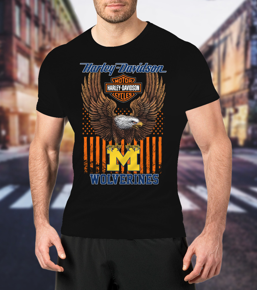 Harley Davidson Motor Cycles Michigan Wolverines Eagle T-Shirt