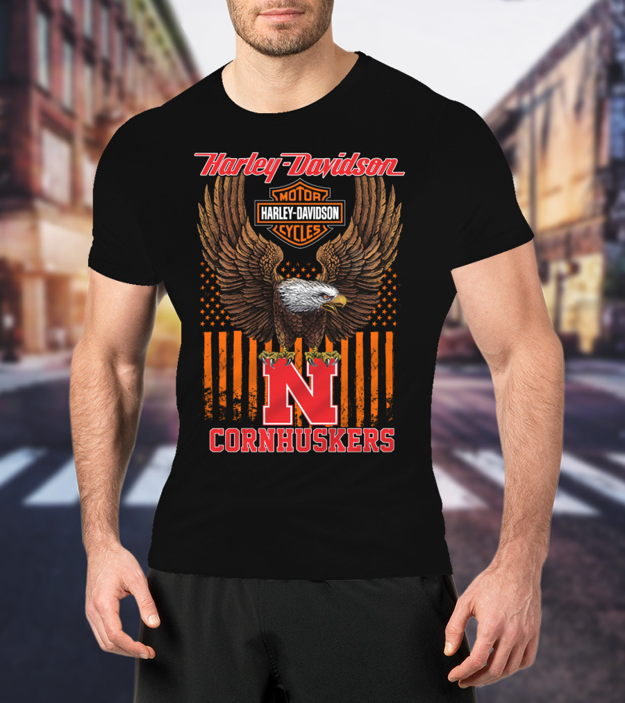 Harley Davidson Motor Cycles Eagle Nebraska Cornhuskers T-Shirt