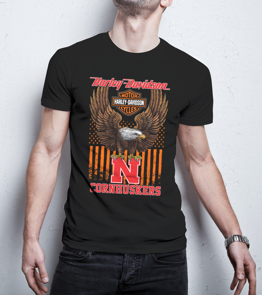 Harley Davidson Motor Cycles Eagle Nebraska Cornhuskers T-Shirt