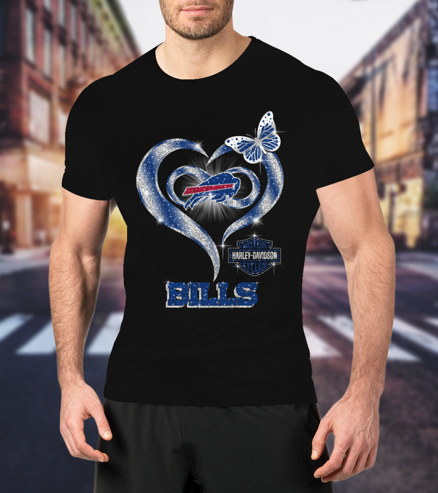 Buffalo Bills Harley Davidson Heart Butterfly T-Shirt