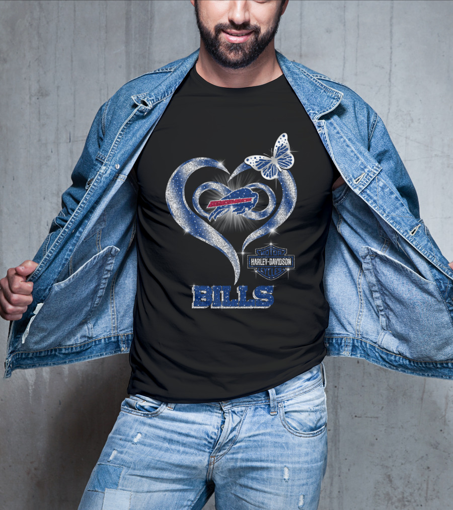 Buffalo Bills Harley Davidson Heart Butterfly T-Shirt