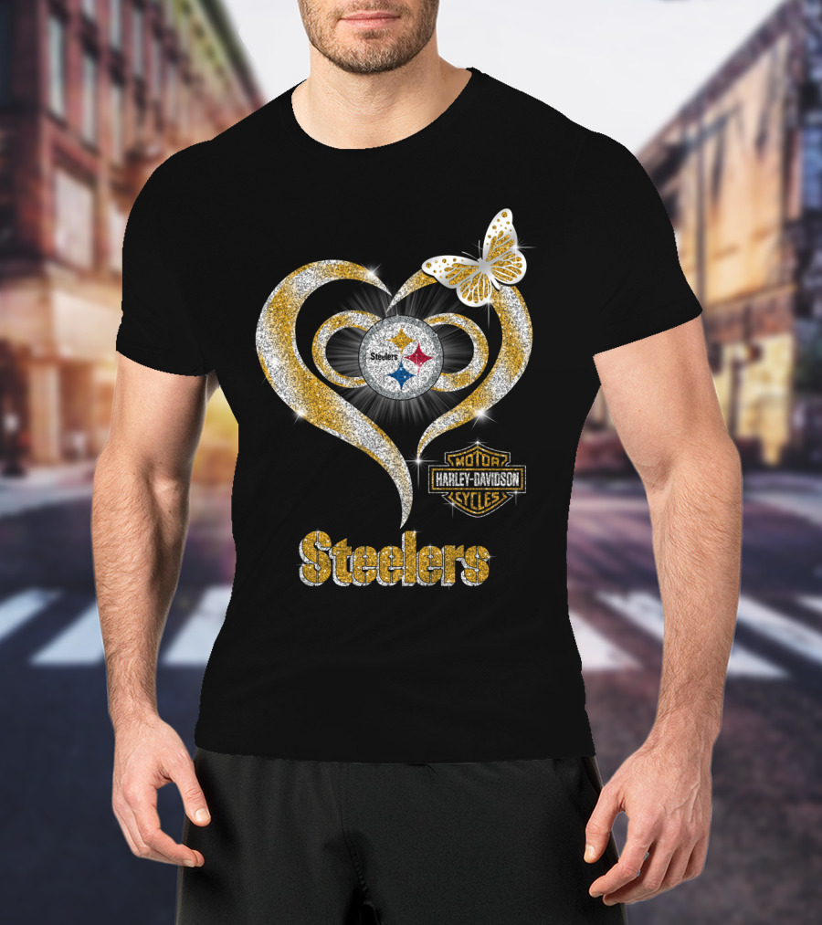 Steelers Heart Harley Davidson Butterfly T-Shirt