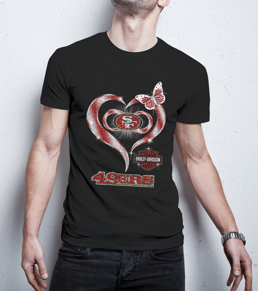 San Francisco 49ers Harley Davidson Heart Butterfly T-Shirt