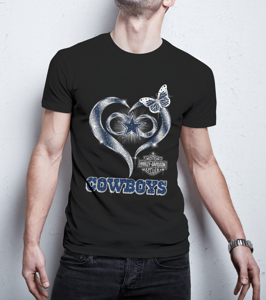 Star Heart Dallas Cowboys Harley Davidson Butterfly T-Shirt