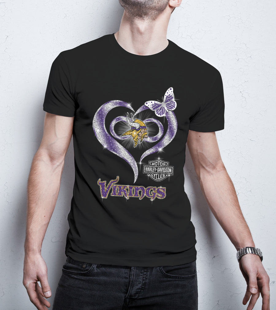 Vikings Harley Davidson Butterfly Heart T-Shirt