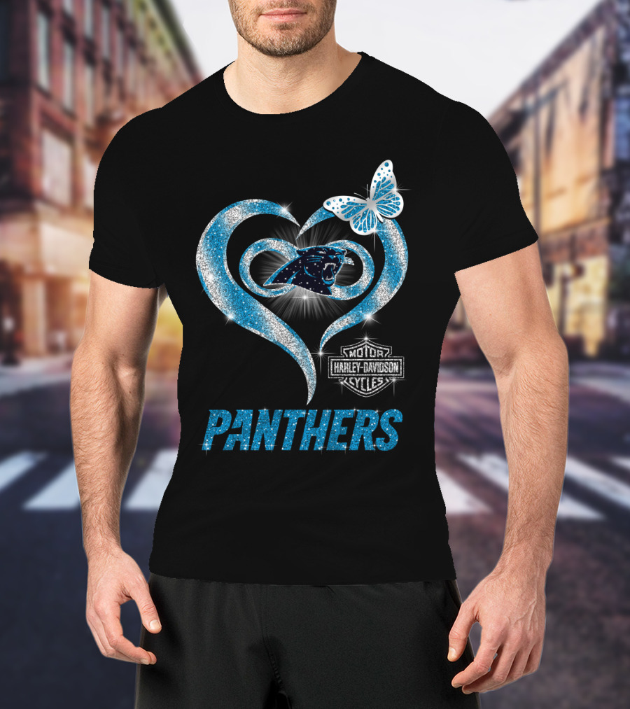 Hlh01 Carolina Panthers Heart Harley Davidson Motorcycles Butterfly T-Shirt