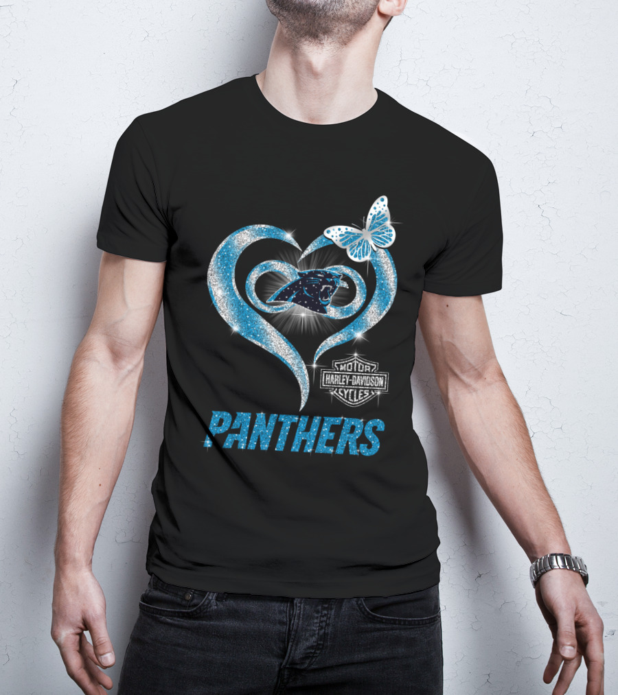 Hlh01 Carolina Panthers Heart Harley Davidson Motorcycles Butterfly T-Shirt