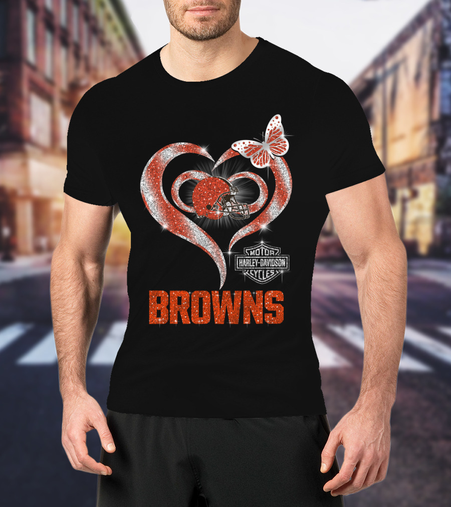Browns Heart Helmet Butterfly Motor Harley Davidson Cycles T-Shirt
