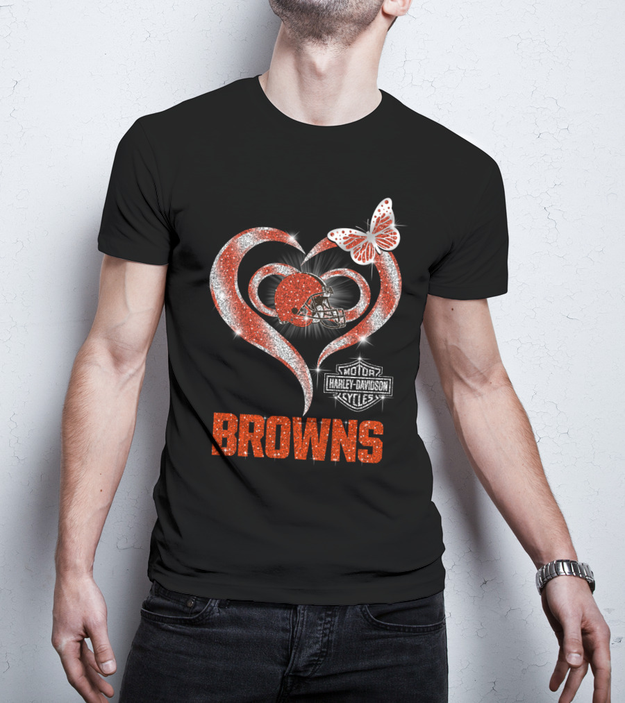 Browns Heart Helmet Butterfly Motor Harley Davidson Cycles T-Shirt