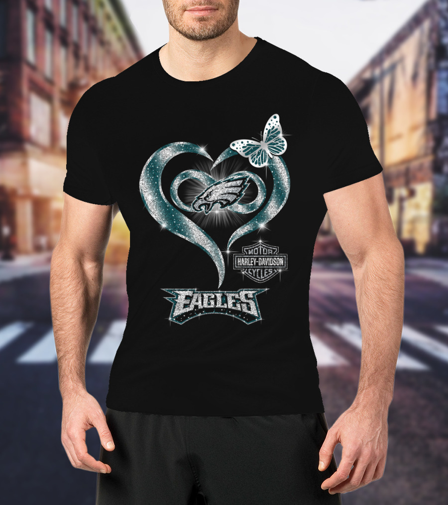 Hlh01 Philadelphia Eagles Harley Davidson Heart Butterfly T-Shirt