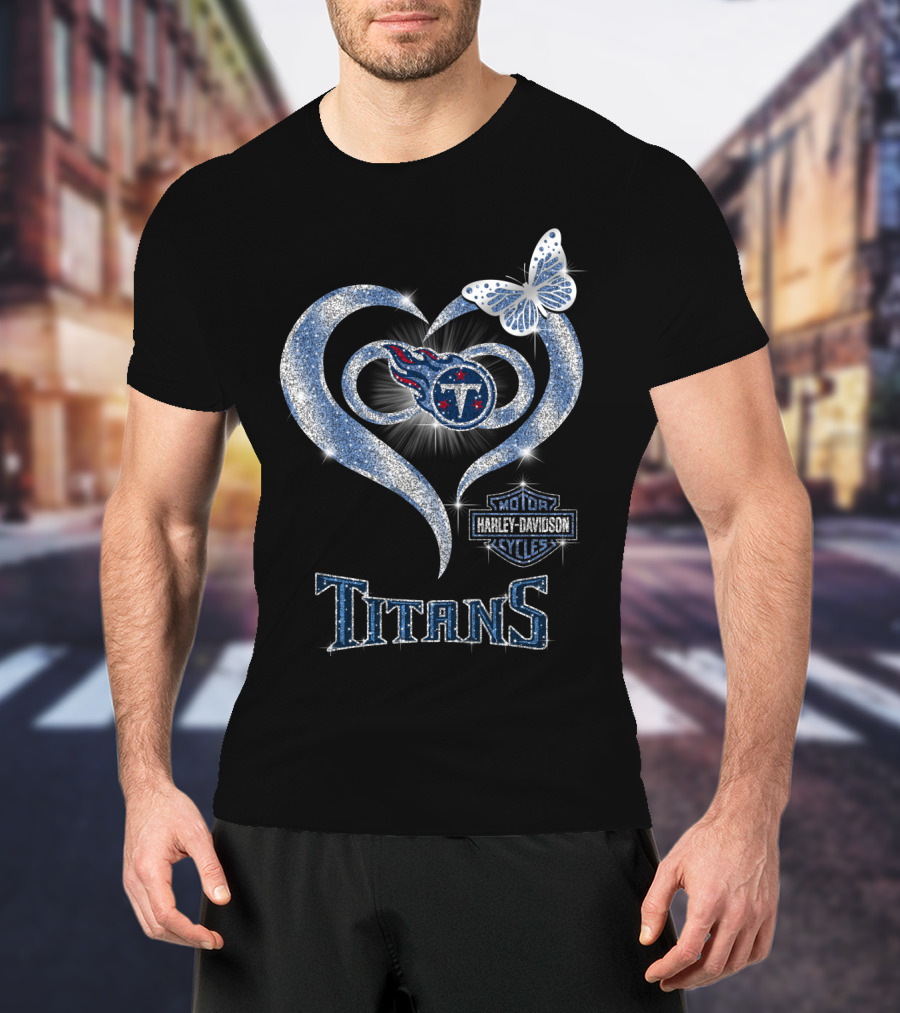 Hlh01 Tennessee Titans Heart Butterfly Harley Davidson T-Shirt