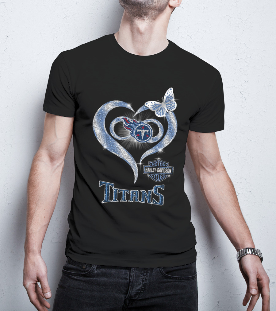 Hlh01 Tennessee Titans Heart Butterfly Harley Davidson T-Shirt