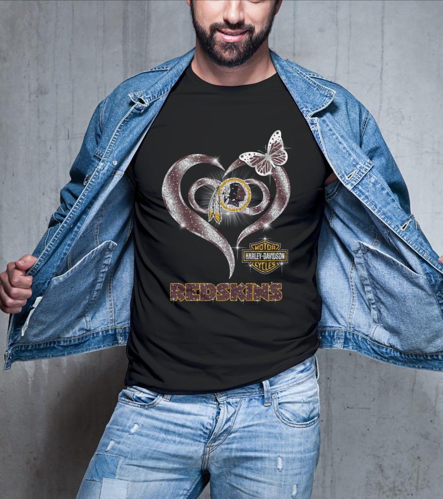Hlh01 Washington Redskins Harley Davidson Heart Butterfly T-Shirt