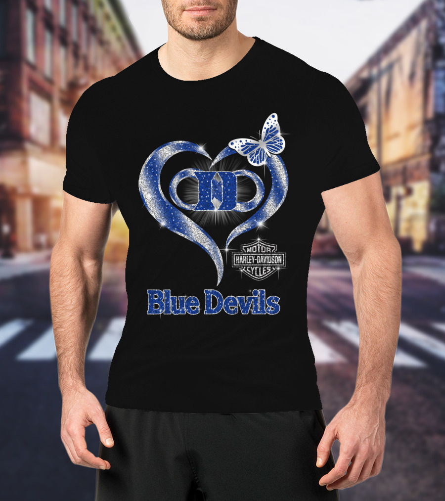 Hlh01 Duke Blue Devils Harley Davidson Heart And Butterfly T-Shirt