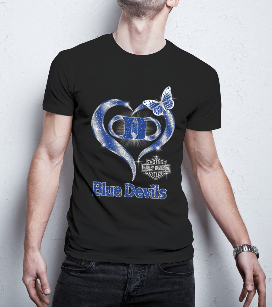 Hlh01 Duke Blue Devils Harley Davidson Heart And Butterfly T-Shirt