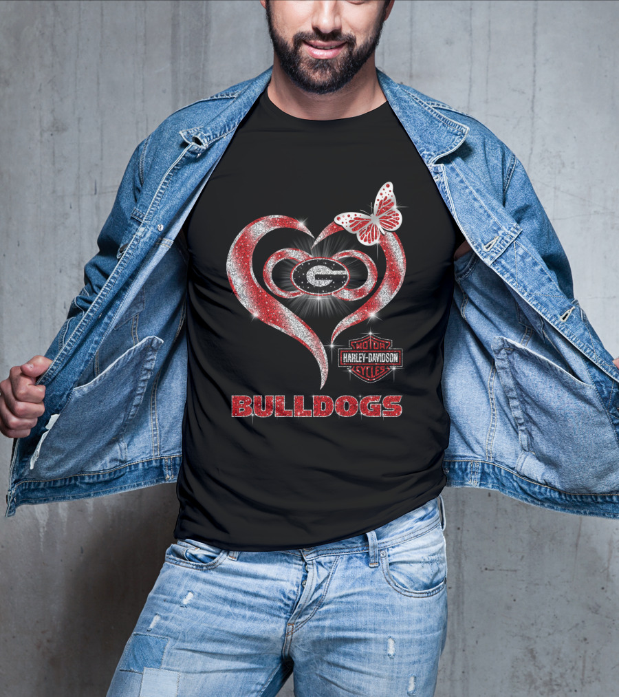 Hlh01 Georgia Bulldogs Heart Harley Davidson Styles Butterfly T-Shirt