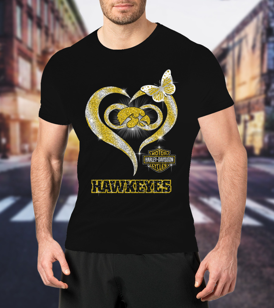 Hawkeyes Heart Harley Davidson Butterfly Sparkle T-Shirt