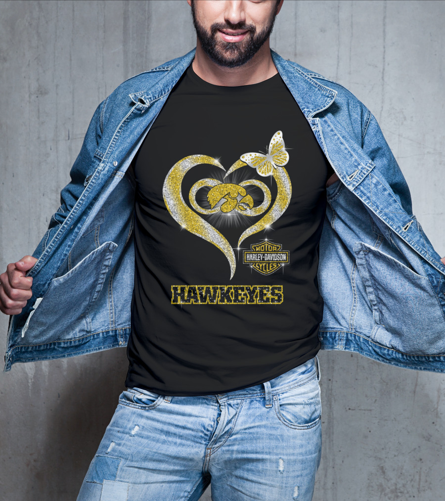 Hawkeyes Heart Harley Davidson Butterfly Sparkle T-Shirt