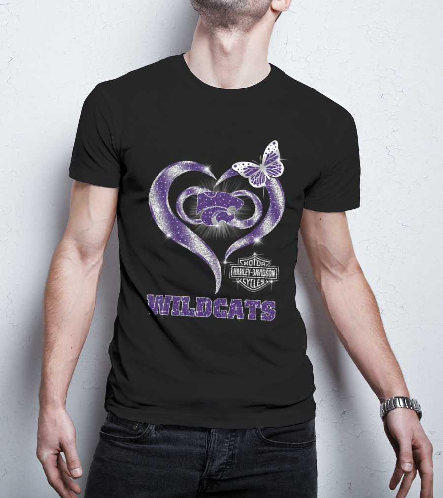 Kansas State Wildcats Heart Butterfly Harley Davidson Motor Cycles T-Shirt