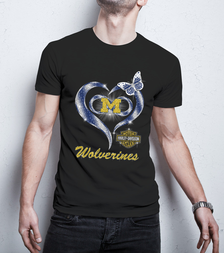 Hlh01 Michigan Wolverines Heart M Harley Davidson Butterfly T-Shirt