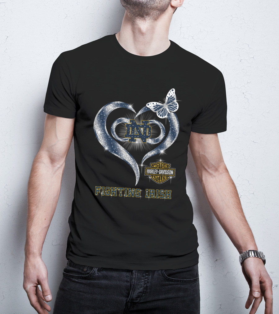 Nd Motor Harley Davidson Cycles Heart Butterfly Fighting Irish T-Shirt