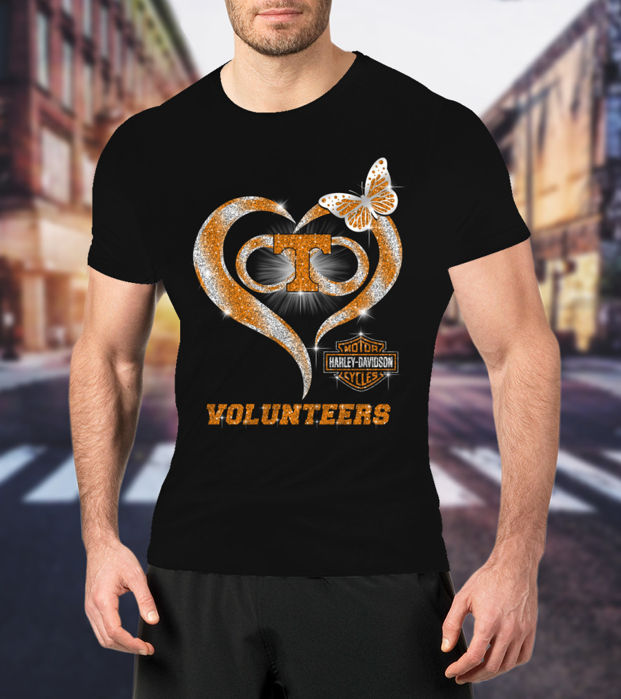 Tennessee Volunteers Harley Davidson Heart Butterfly T-Shirt
