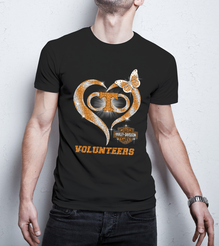Tennessee Volunteers Harley Davidson Heart Butterfly T-Shirt