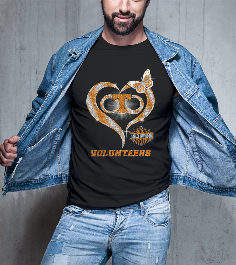 Tennessee Volunteers Harley Davidson Heart Butterfly T-Shirt