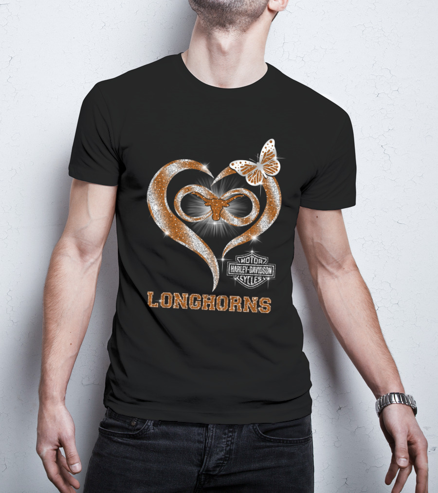 Hlh01 Texas Longhorns Harley Davidson Motorcycles Butterfly T-Shirt