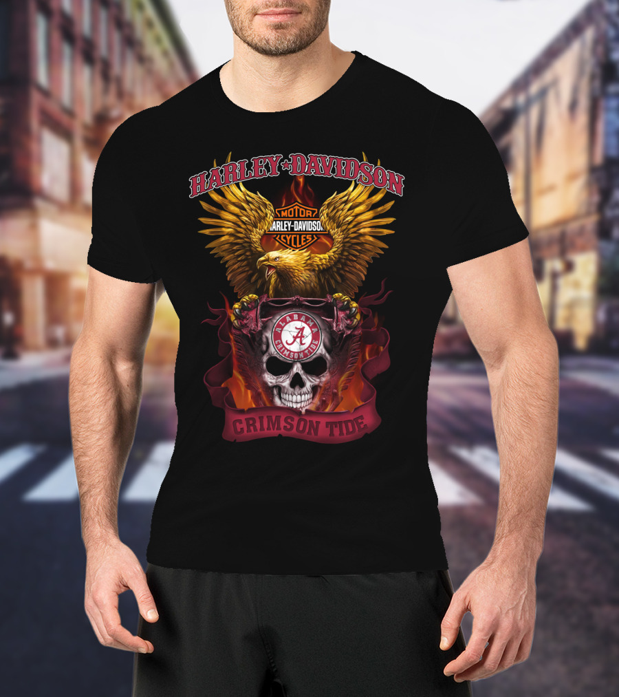 Harley Davidson Alabama Crimson Tide Motorcycles Eagle Skull T-Shirt